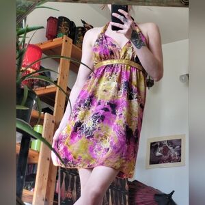 Melé Beach 100% Silk Indian Y2k Flowy Pink Gold Dress - S/M